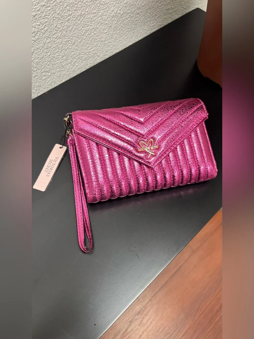 Victoria's Secret Metallic Fuchsia Quilted Wristlet